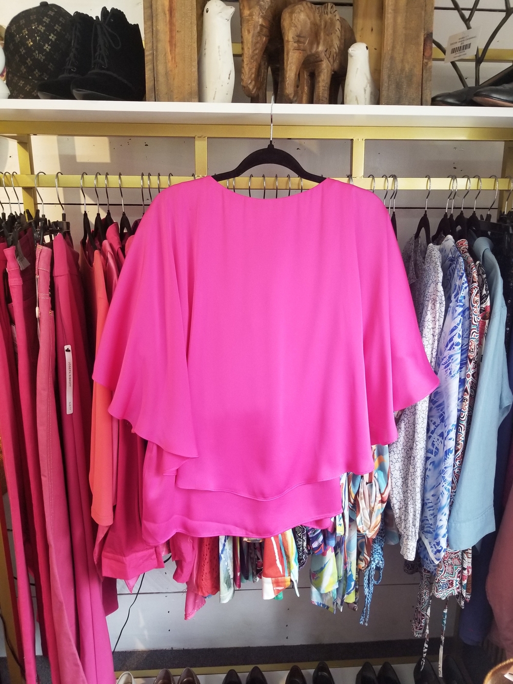 Joseph Ribkoff Bright Pink Layered Ruffle Sleeve Blouse - Picture 3 of 3